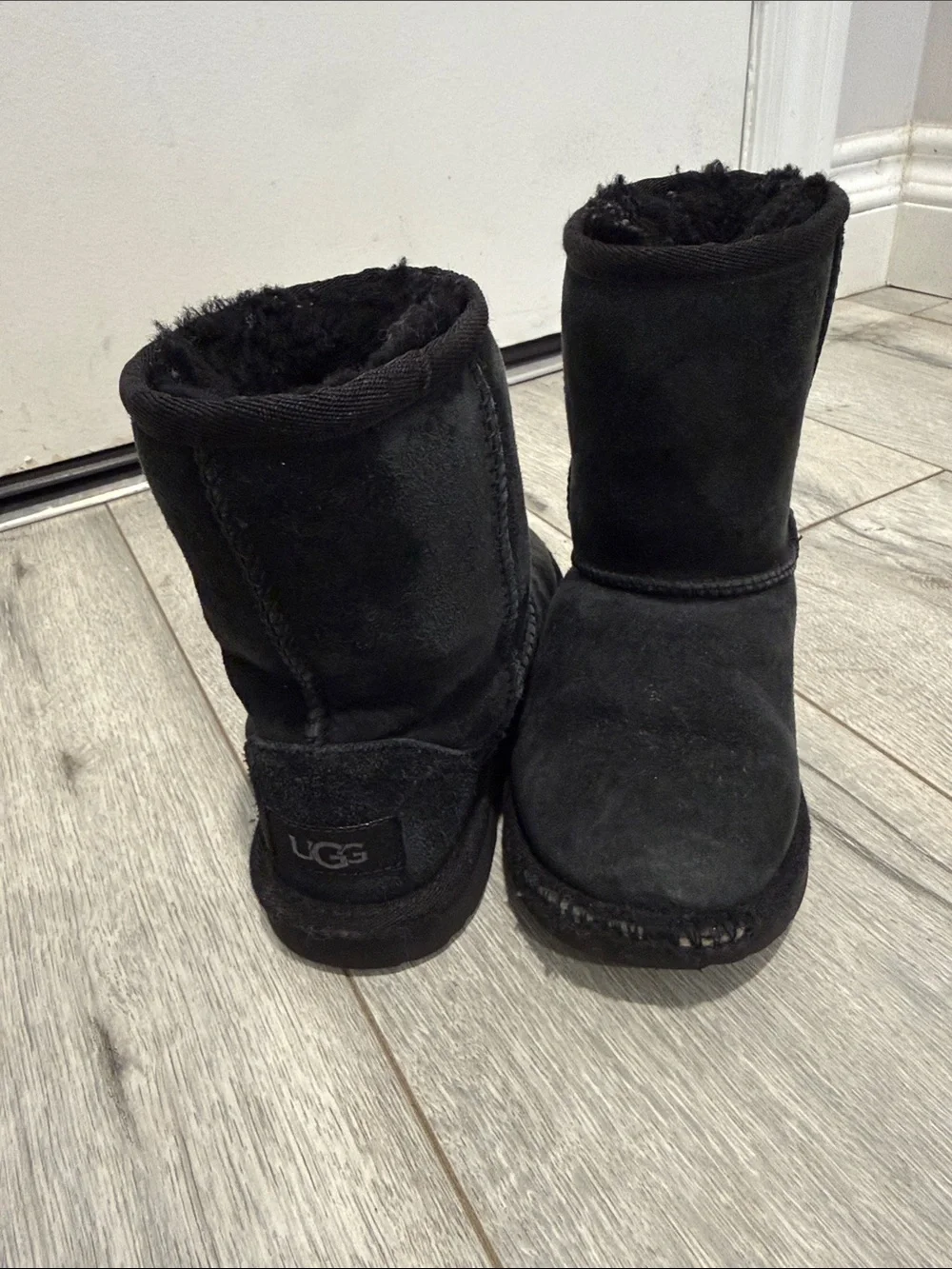 UGG Kids Black Classic Short Suede Shearling Boots